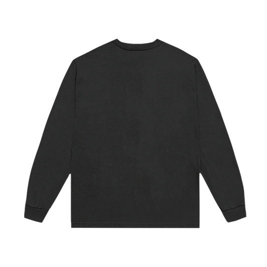 Back view of the plain washed black Kiss Disco long sleeve T-shirt by Harry Styles, faded finish