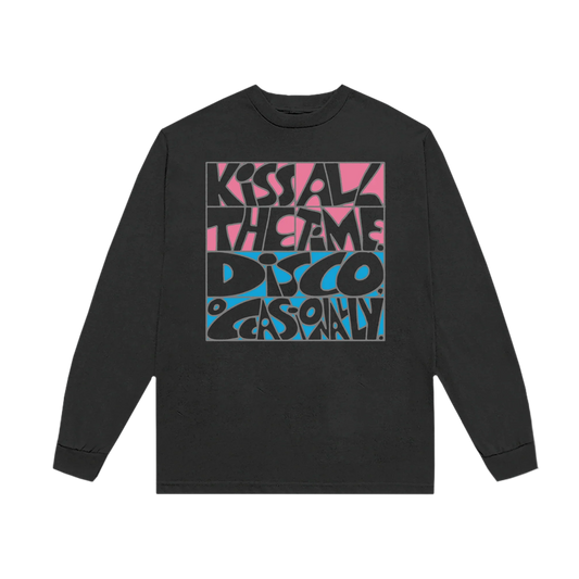 Washed black Kiss Disco long sleeve T-shirt by Harry Styles with pink and blue album graphic