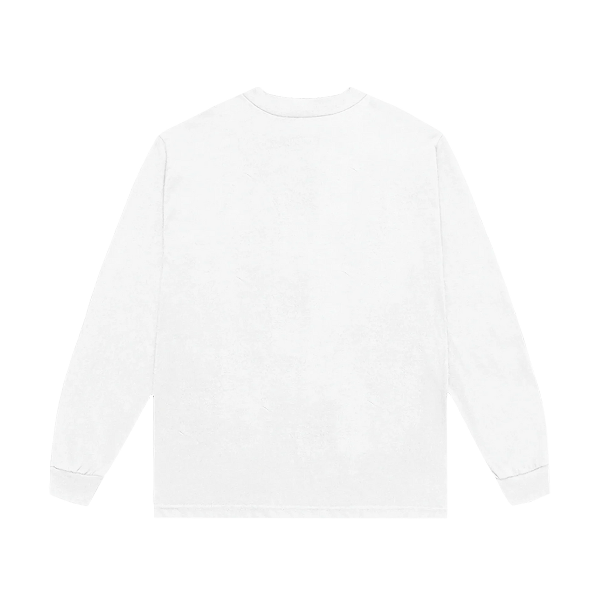 Back view of the plain white Harry Styles Respect Your Mother long sleeve T-shirt with crew neck