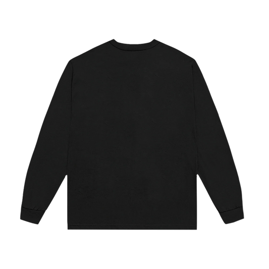 Back view of the plain black Harry Styles Strange Dawn long sleeve T-shirt with ribbed cuffs