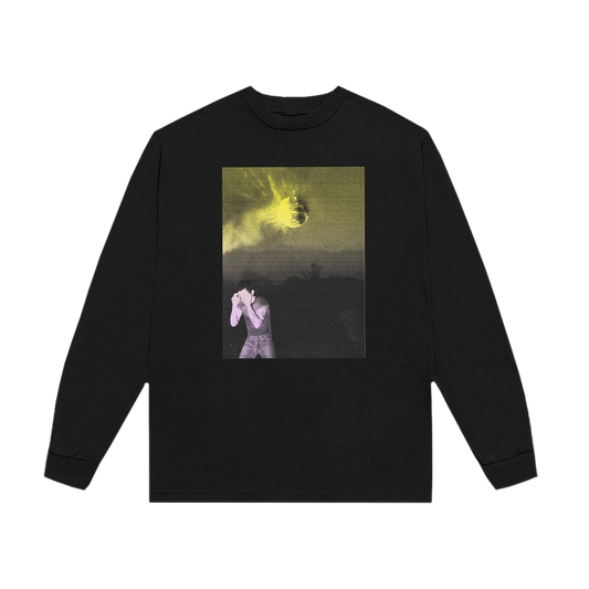 Black Strange Dawn long sleeve T-shirt by Harry Styles with a yellow-green dawn photo print