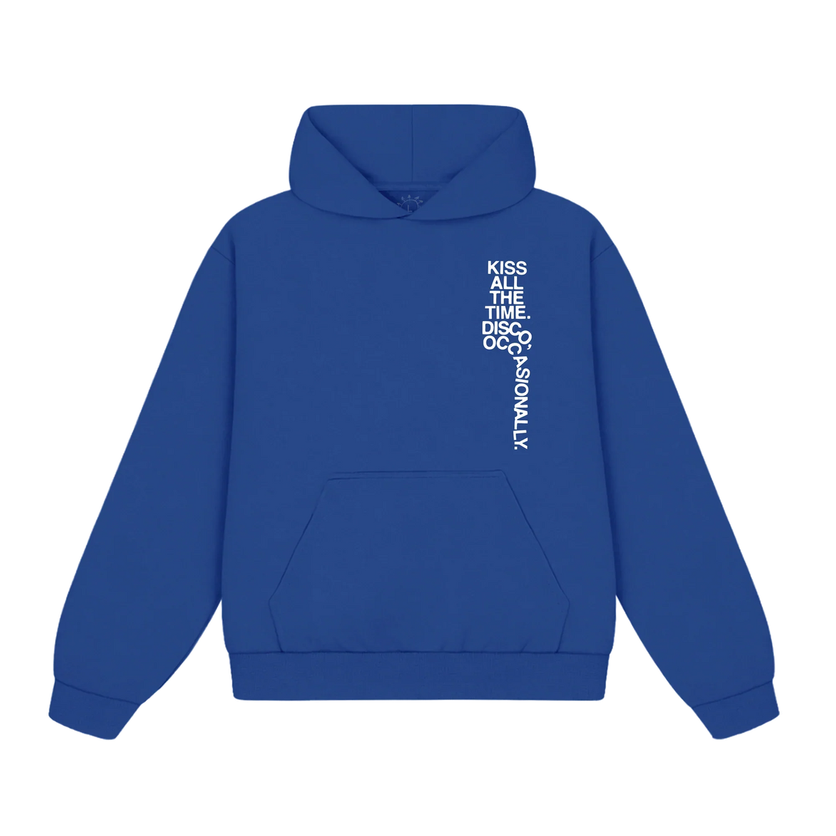 Blue Harry Styles tracklist hoodie, front view with white album song list printed on the right chest
